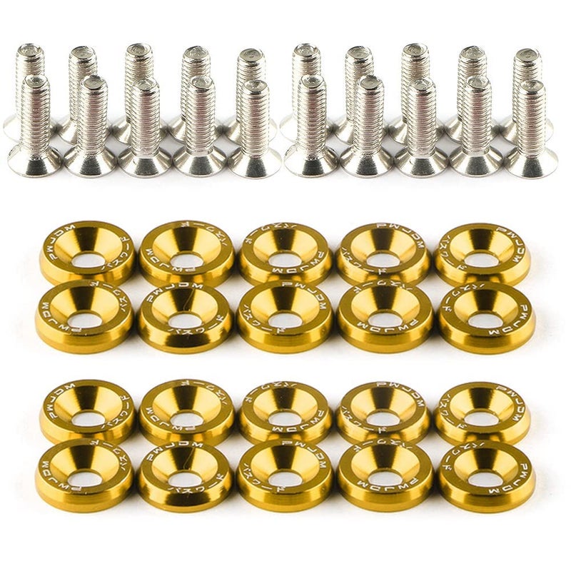 Tempsnow 20Pcs/Set Bumper Fender Washers Engine Bay Dress Up Bolts Fasteners M6 JDM Fender Washer Kit-Gold - Image 1